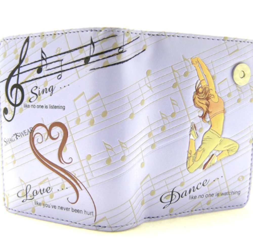 Shagwear Small Wallet Premium Vegan Leather Dance Inspirational Pattern Purple